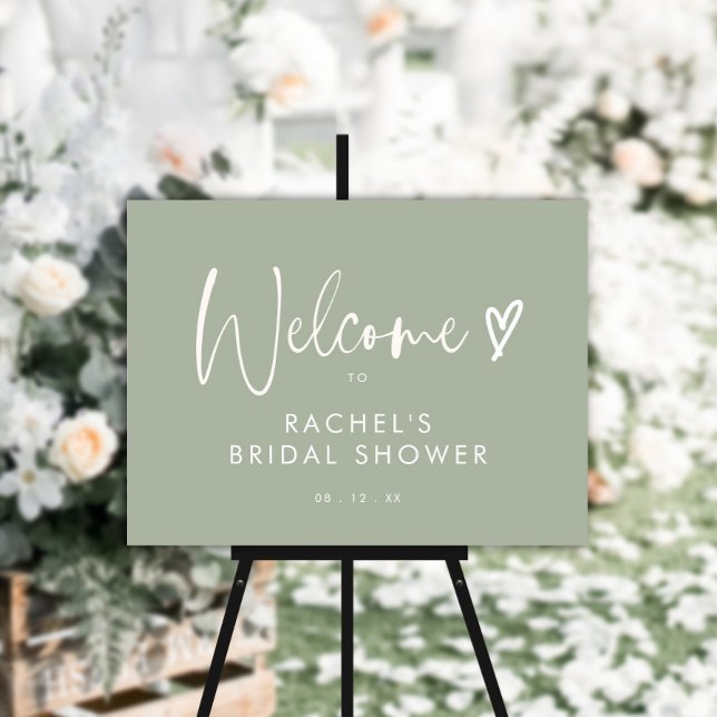 BUDGET Boho Sage Green Heart Script Bridal Shower Poster (Creator Uploaded)
