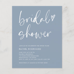 Budget Boho Script Dusty Blue Bridal Shower Invite