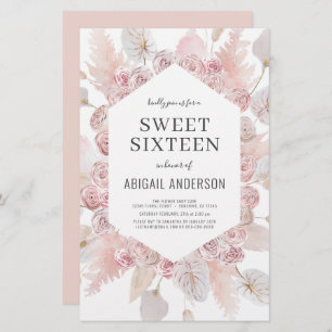 Budget Boho Sweet Sixteen Modern Invitation