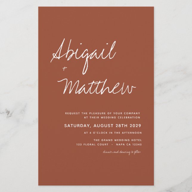 Budget Boho Terra Cotta Simple Wedding Invitation Flyer (Front)