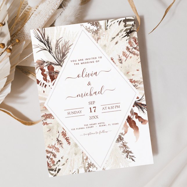 Budget Boho Terracotta Pampas Grass Beige Wedding Flyer (Creator Uploaded)