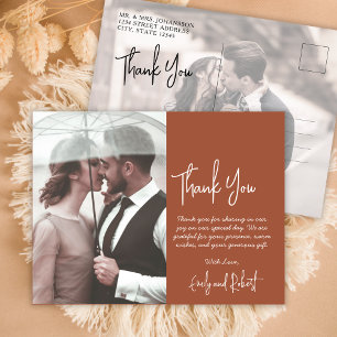 Budget Boho Terracotta Photo Wedding Thank You Postcard
