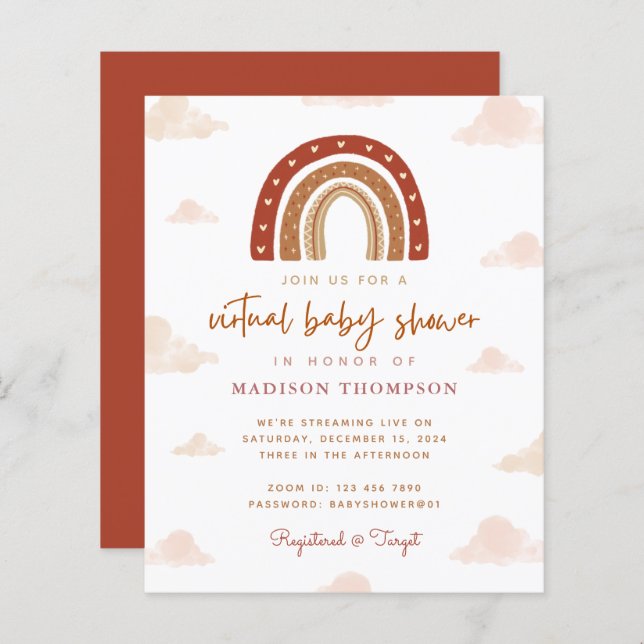 Budget Boho Terracotta Rainbow Virtual Baby Shower (Front/Back)