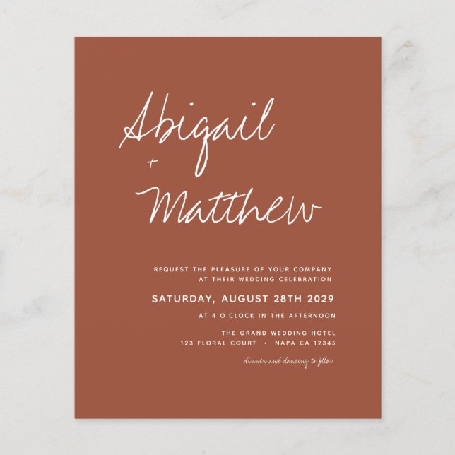 Budget Boho Terracotta Simple Wedding Invitation (Front)