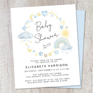 Budget Boho Watercolor Baby Boy Shower Invitation