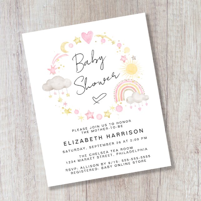 Budget Boho Watercolor Baby Girl Shower Invitation (Creator Uploaded)