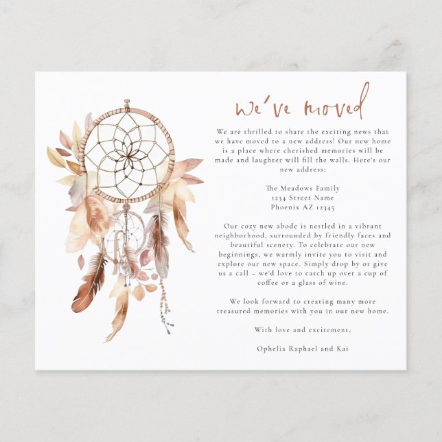 Budget Boho Watercolor Dreamcatcher New Address (Front)