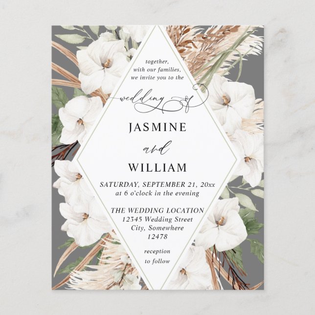 Budget Boho White Floral Summer Fall Wedding Flyer (Front)
