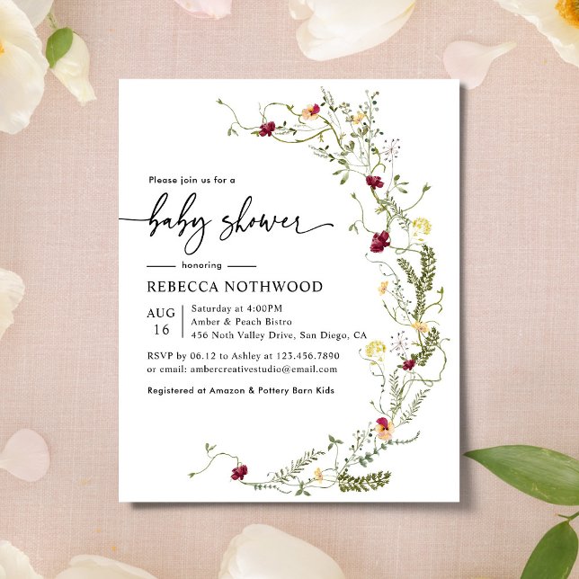 Budget Boho Wildflower Baby Shower Invitation (Creator Uploaded)