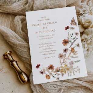 Budget Boho Wildflower Floral Butterfly Wedding Invitation