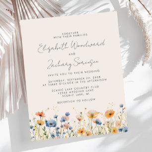 Budget Boho Wildflower Orange Blue Wedding Invite