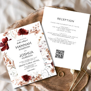 Budget Boho Wildflower QR Code Wedding Invitation