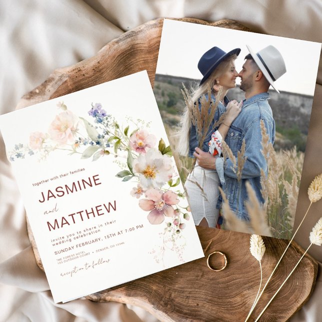 Budget Boho Wildflower Wedding Photo Invitation Flyer (Creator Uploaded)