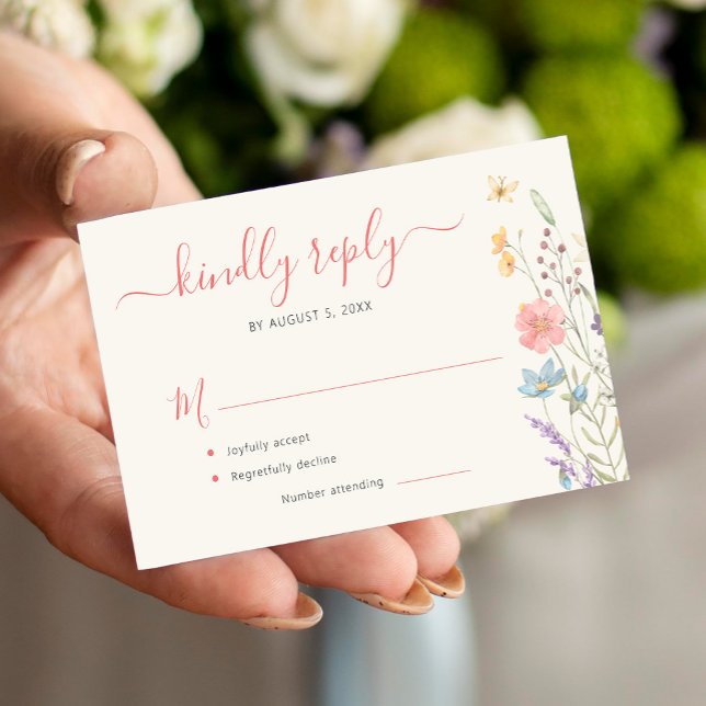 Budget boho wildflower wedding RSVP  Card (Creator Uploaded)