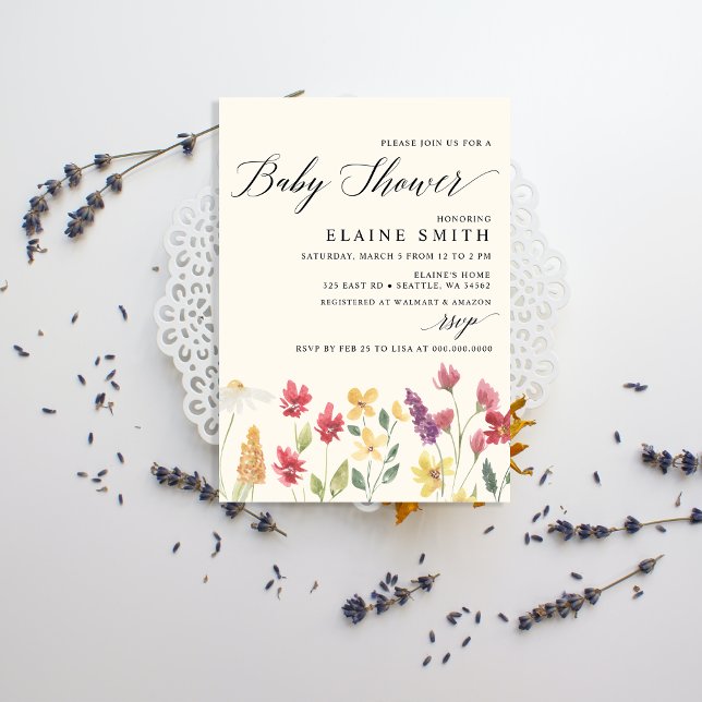 Budget Boho Wildflowers Baby Shower Invitations (Creator Uploaded)