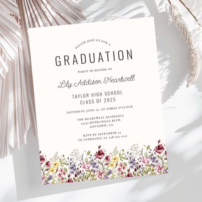Budget Boho Wildflowers Ivory Grad Party Invite (Creator Uploaded)