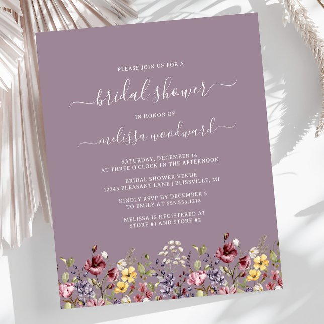 Budget Boho Wildflowers Mauve Bridal Shower Invite (Creator Uploaded)