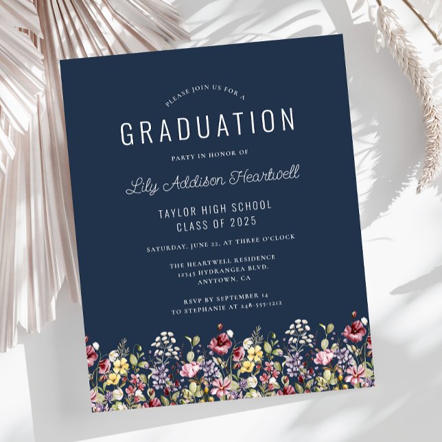 Budget Boho Wildflowers Navy Blue Graduation Party (Creator Uploaded)