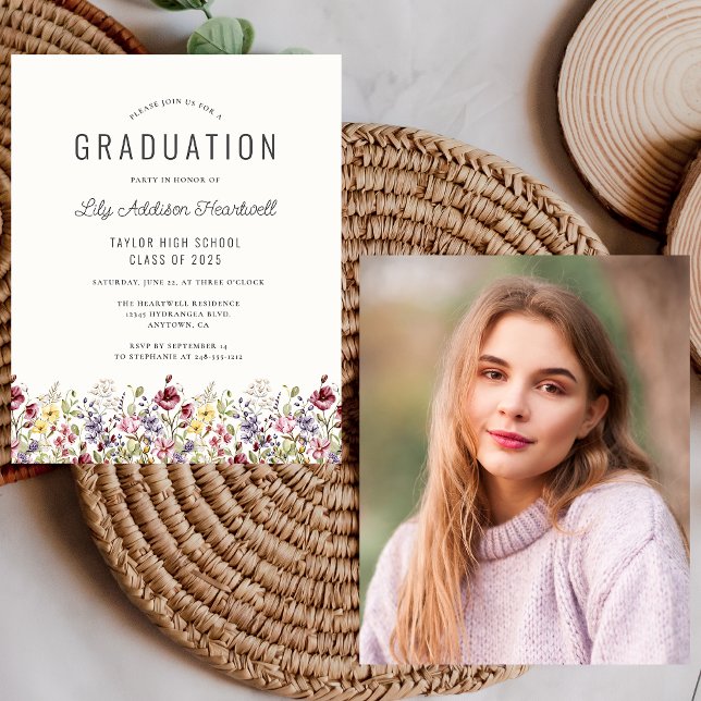 Budget Boho Wildflowers Photo Grad Party Invite (Creator Uploaded)