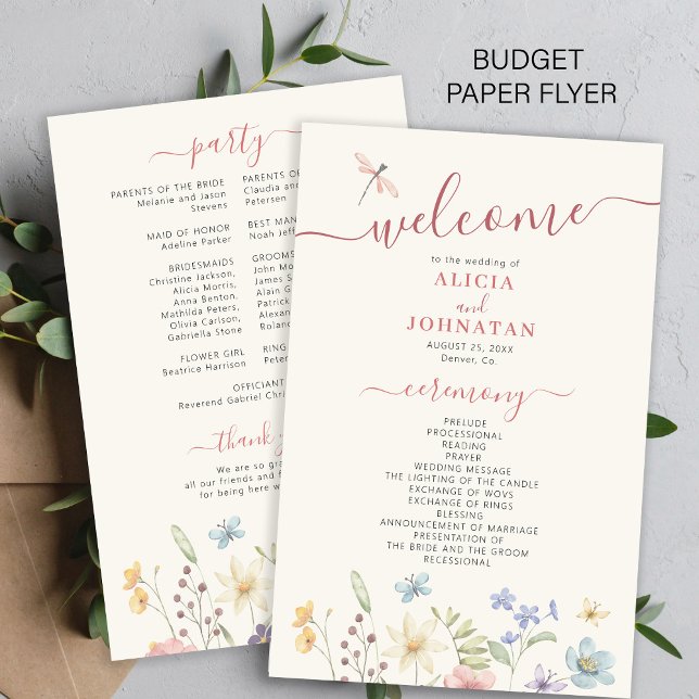 Budget boho wildflowers wedding program flyer (Creator Uploaded)