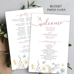 Budget boho wildflowers wedding program flyer