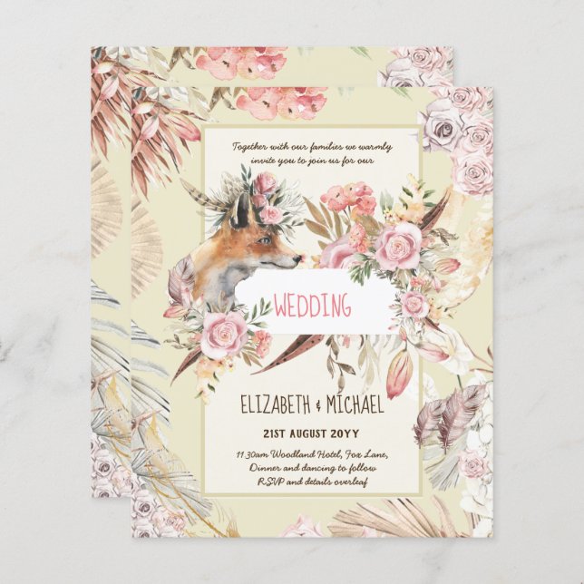 BUDGET Boho Woodland FOX Floral Wedding Modern (Front/Back)