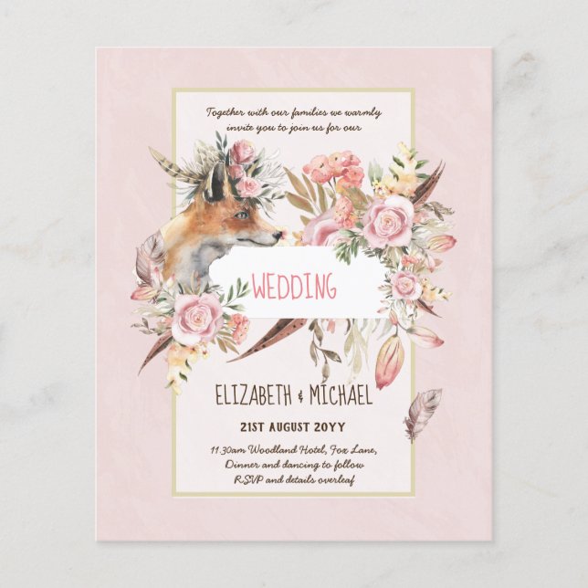 BUDGET Boho Woodland FOX Floral Wedding Modern Flyer (Front)