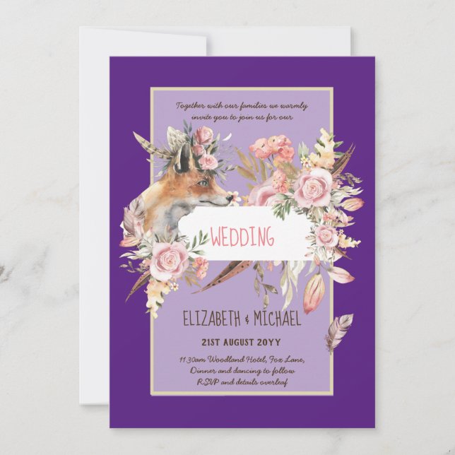 BUDGET Boho Woodland FOX Floral Wedding Modern Invitation (Front)