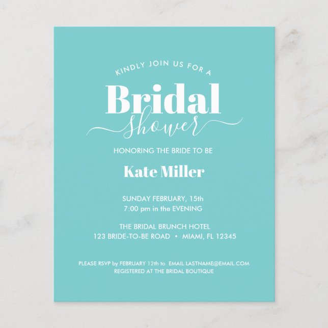 BUDGET BOLD AQUA AND WHITE BRIDAL SHOWER (Front)