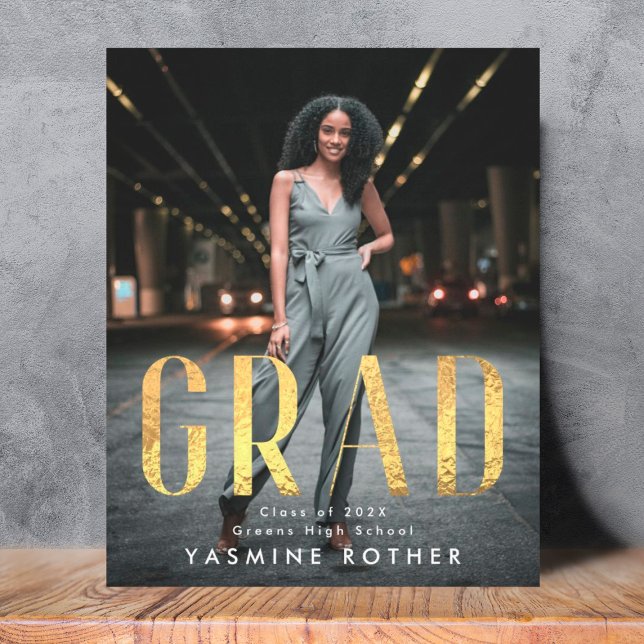 Budget Bold Gold Foil GRAD Photo Announcement (Creator Uploaded)