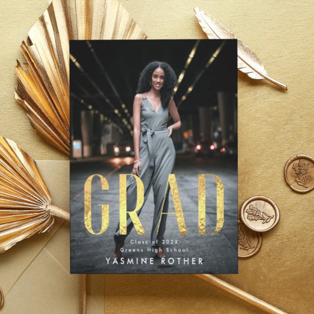 Budget Bold Gold Foil GRAD Photo Announcement Flye Flyer (Creator Uploaded)