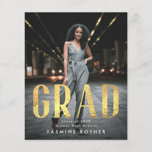 Budget Bold Gold Foil GRAD Photo Announcement Flye Flyer