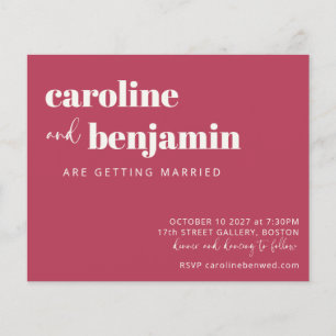 Budget Bold Magenta Modern Wedding Invitation