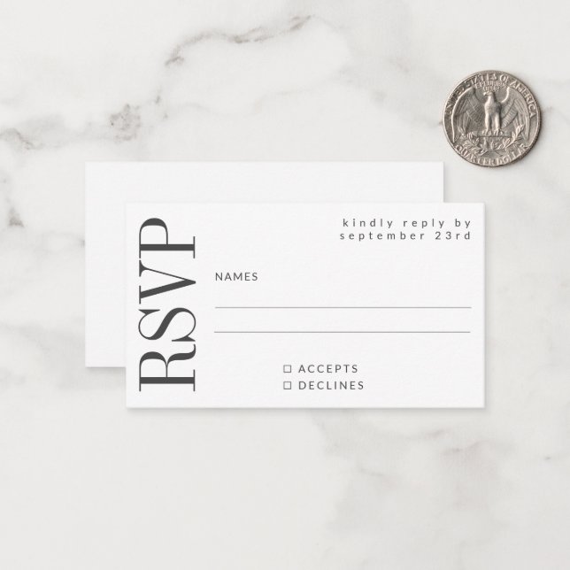 Budget Bold Modern Simple Black White RSVP Card (Front/Back In Situ)