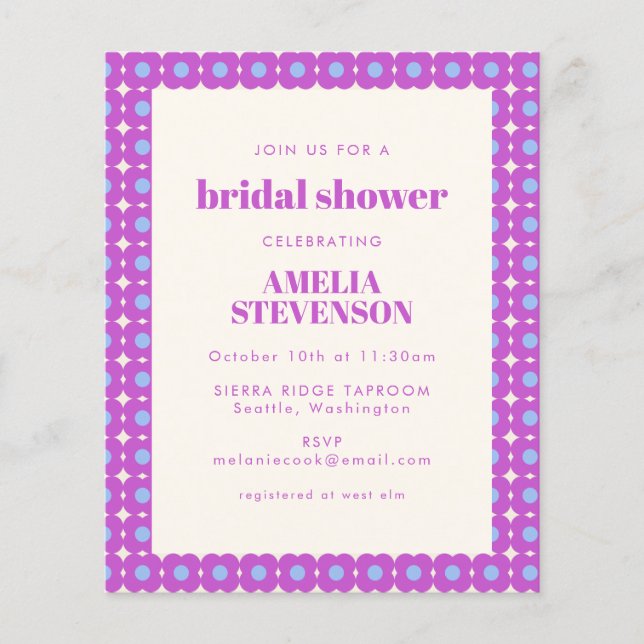 Budget Bold Purple Floral Bridal Shower Invite (Front)