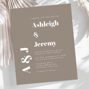 Budget Bold Typography Taupe Wedding Invite