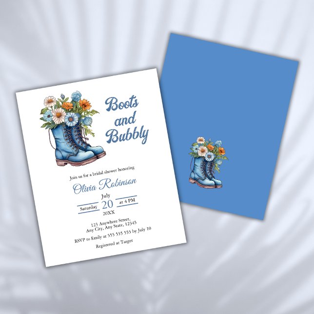 Budget Boots & Bubbly Western Bridal Shower Invite (Budget Boots & Bubbly Western Cowgirl Blue Bridal Shower Invitation )