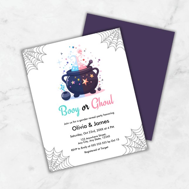Budget Booy or Ghoul Halloween Gender Reveal Invit (Budget Booy or Ghoul Cauldron Halloween Gender Reveal Invitation )