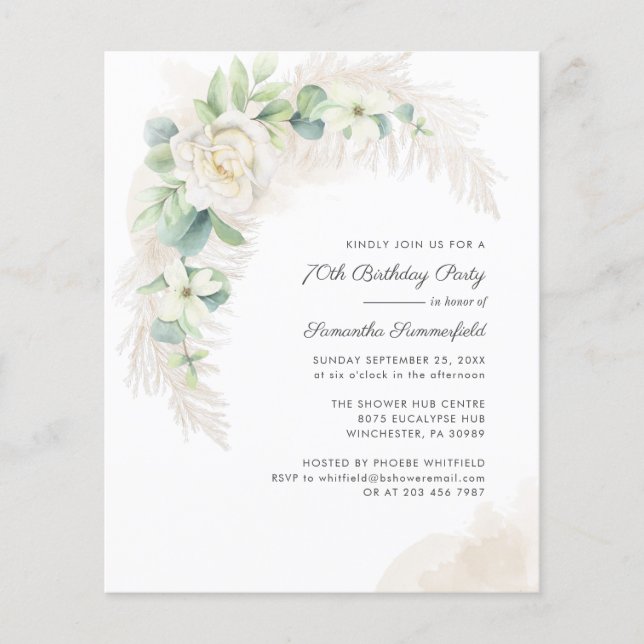 Budget Botanical 70th Birthday Party Invitation (Front)