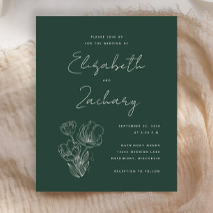 Budget Botanical Dark Green Wedding Invitation
