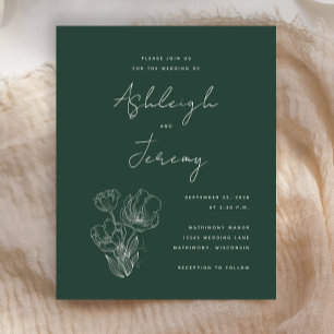 Budget Botanical Dark Green Wedding Invitation