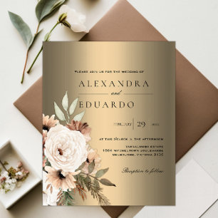 Budget Botanical Elegance Golden Wedding Invite  Flyer