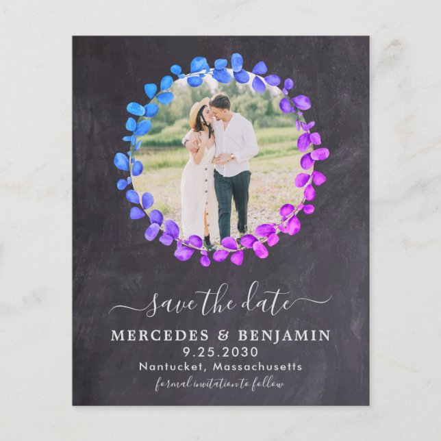 Budget Botanical Eucalyptus Photo Save The Date Ca (Front)