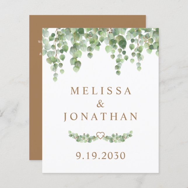 Budget Botanical Eucalyptus QR Code Wedding Invite (Front/Back)
