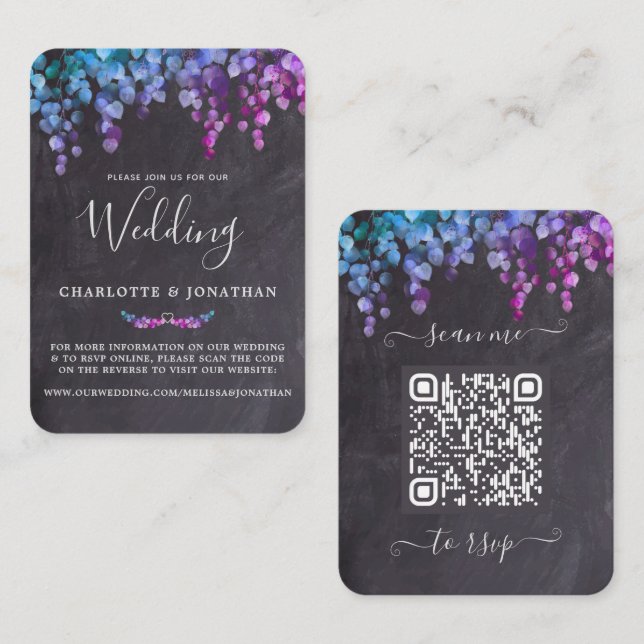 Budget Botanical Eucalyptus Slate QR Code Wedding Card (Front/Back)
