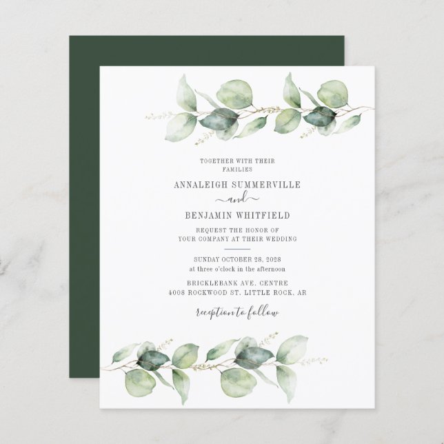 Budget Botanical Eucalyptus Wedding Invitation (Front/Back)