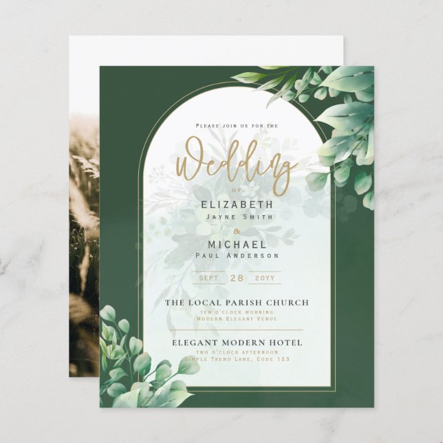 Budget Botanical Eucalyptus Wedding INVITE (Front/Back)