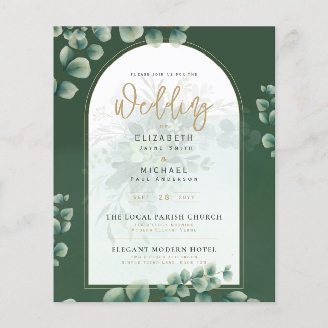 Budget Botanical Eucalyptus Wedding INVITE (Front)