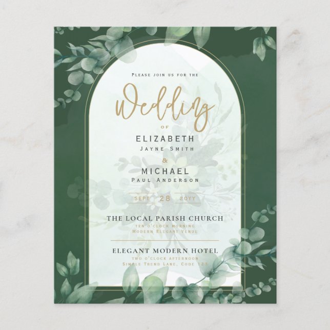 Budget Botanical Eucalyptus Wedding INVITE (Front)