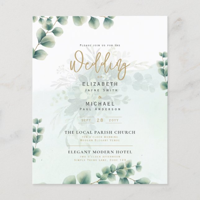Budget Botanical Eucalyptus Wedding INVITE (Front)